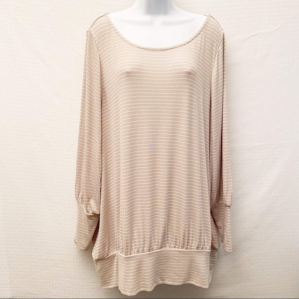New Lane Bryant Top Plus Sz 22/24 Tan White Stripe Illusion Collection Nwt.